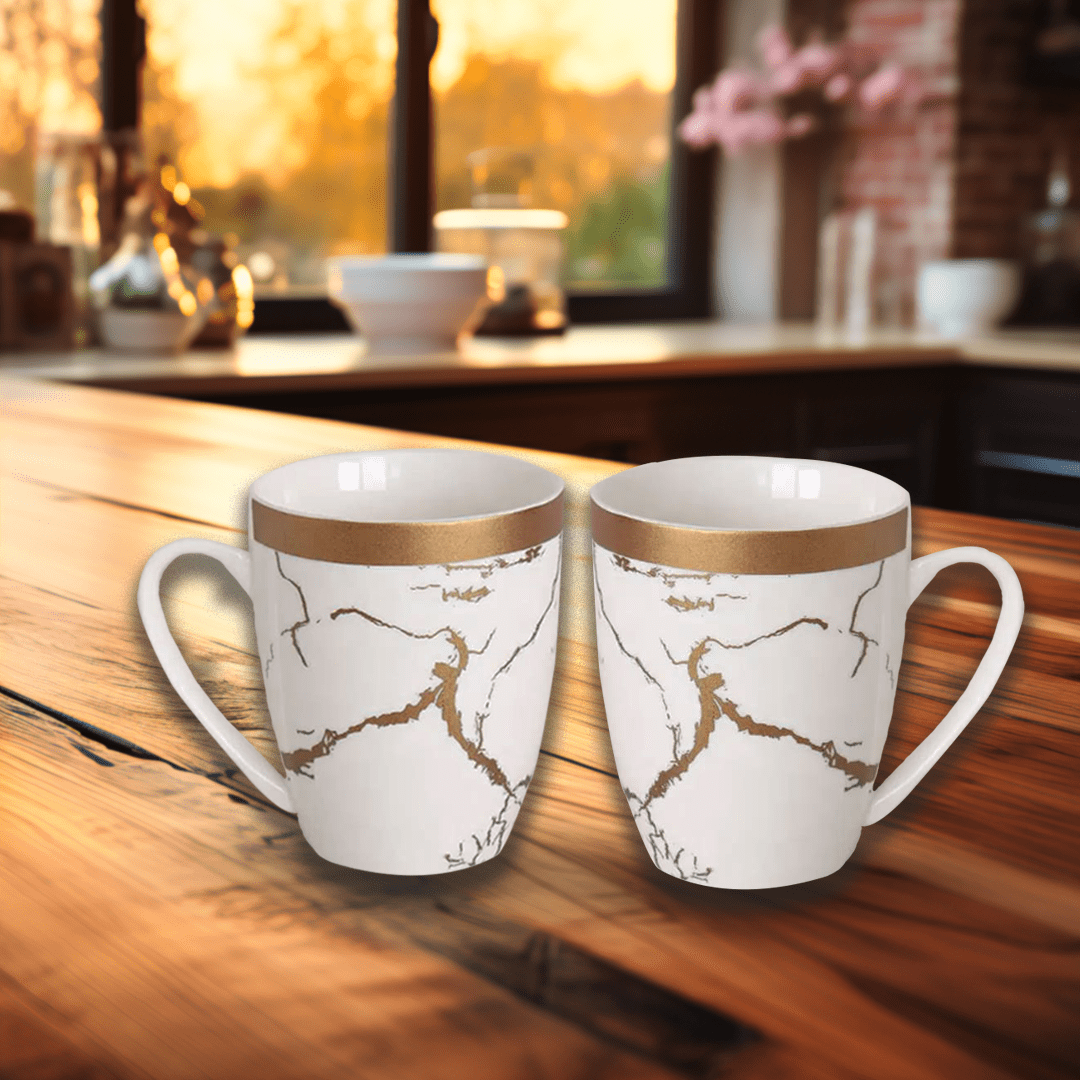 White and Gold Marble Finish Coffee Mug